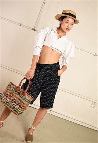 90'S RETRO HIGHWAISTED PARIS CHIC POLKA DOT SHORTS CULOTTES