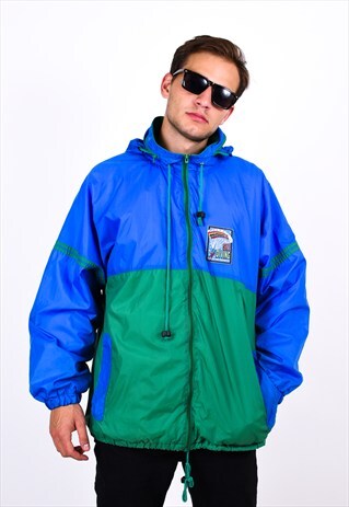 VINTAGE 90S COLOUR BLOCK RAIN COAT JACKET