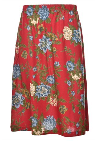 BEYOND RETRO VINTAGE FLORAL PRINT FLARED SKIRT - M