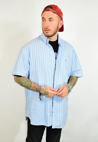 VINTAGE GANT BLUE WHITE STRIPE OXFORD SHIRT