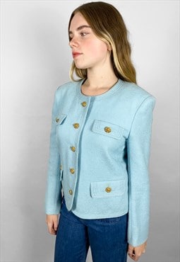 Wienberg Paris Ladies 80's Vintage Blue Boucle Wool Jacket