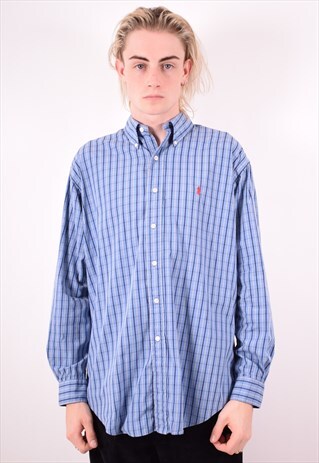 POLO RALPH LAUREN MENS VINTAGE SHIRT MEDIUM BLUE CHECK 90S