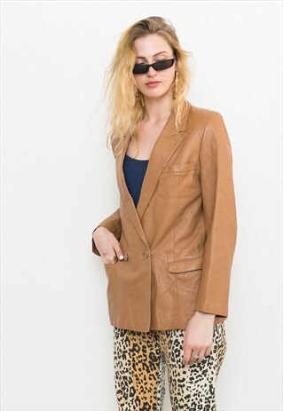 BROWN LEATHER MIDI JACKET