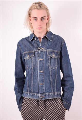 MENS VINTAGE DENIM JACKET SMALL BLUE 90S