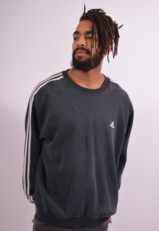 ADIDAS MENS VINTAGE SWEATSHIRT JUMPER XL BLACK 90S