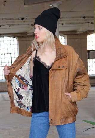 80'S VINTAGE BROWN LEATHER JACKET