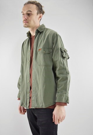 VINTAGE 90S WOOLRICH KHAKI OUTDOORSMAN UTILITY SHIRT