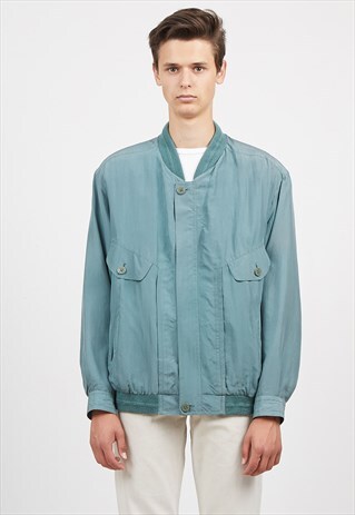 VINTAGE BLUE SILK BOMBER JACKET