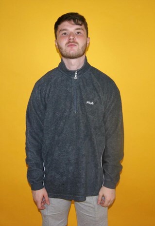 VINTAGE Y2K FILA QUARTER ZIP FLEECE GREY SIZE LARGE