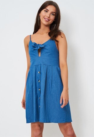 RAQUEL BLUE DENIM KNOT FRONT DETAIL DRESS