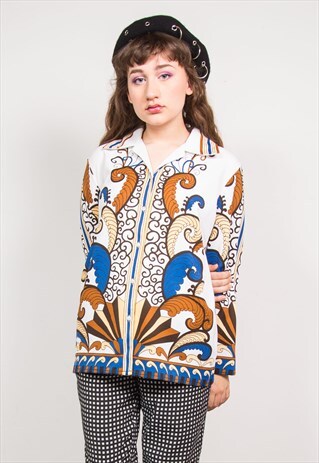 VINTAGE 70'S RETRO PATTERN LONG SLEEVE SHIRT