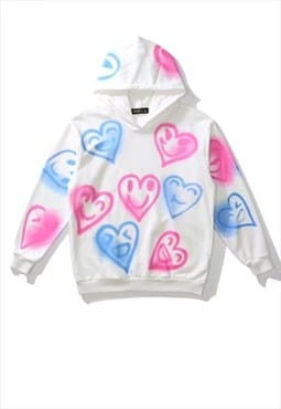 Graffiti heart y2k hoodie hand painted love pullover white