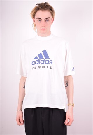 ADIDAS MENS VINTAGE T-SHIRT TOP MEDIUM WHITE 90'S
