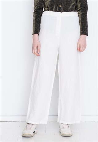VINTAGE WHITE HIGH WAIST LOOSE LEG RETRO TROUSERS