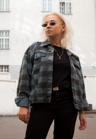 PSYCHOTIC GRUNGE PLAID DENIM JACKET VINTAGE 90S