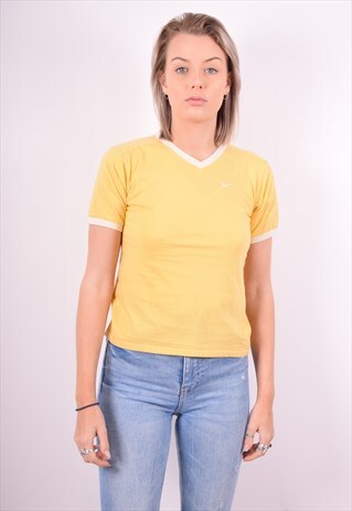 NIKE WOMENS VINTAGE T-SHIRT TOP LARGE YELLOW 90'S
