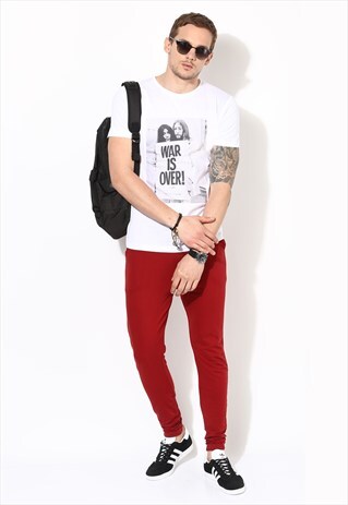 MEN'S ORGANIC COTTON JOGGERS. RED JERSEY TRACK PANTS