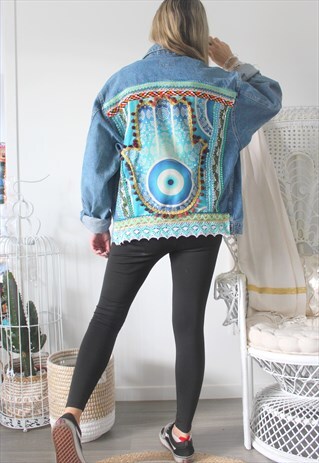 VINTAGE JEANS DENIM JACKET ETHNIC EMBROIDERY