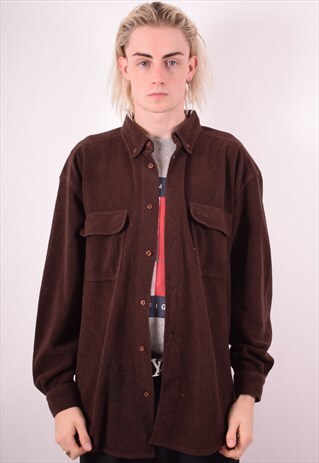 FILA MENS VINTAGE FLEECE SHIRT XXL BROWN 90S