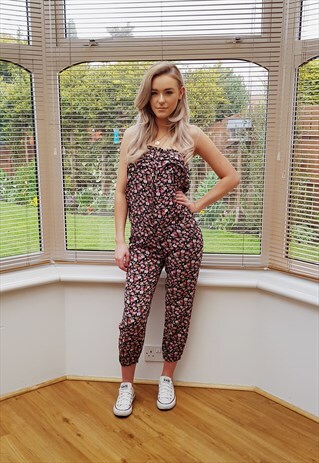 VINTAGE STRAPLESS FLORAL JUMPSUIT PLAYSUIT
