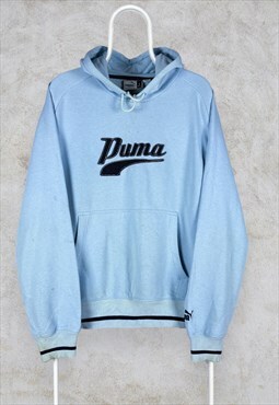 Vintage Puma Hoodie Blue Spell Out Embroidered Mens Large
