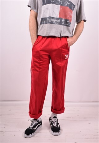ADIDAS MENS VINTAGE TRACKSUIT TROUSERS W30 L30 RED 90S