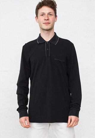 VINTAGE BLACK HUGO BOSS LONG SLEEVE POLO SHIRT