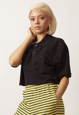 VINTAGE 90'S BLACK CHAMPION REWORKED POLO CROP TOP