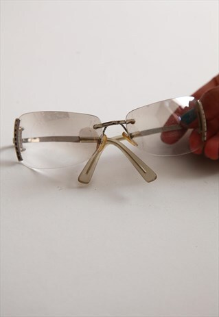 VINTAGE CHROME RIMLESS FRAME, ULTRA LIGHT GREY LENSES