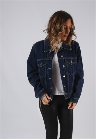 VINTAGE DENIM JACKET OVERSIZED FITTED UK 14 - 16 BLUE (9LBI)