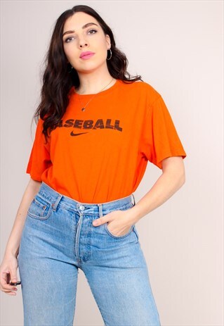 VINTAGE 90S OVERSIZED ORANGE BASEBALL NIKE T-SHIRT