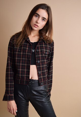 VINTAGE 90'S RETRO CHECKED CLASSY CROPPED JACKET TOP