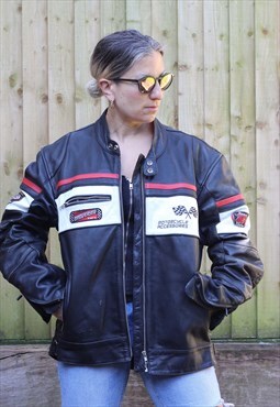 Vintage 1990s leather Motorcycle biker  jacket in black 