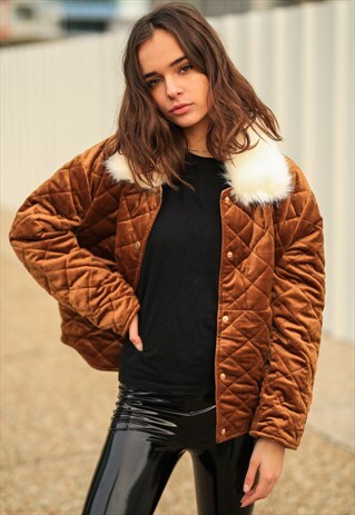 FAUX FUR COLLAR QUILTED JACKET