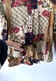 PATTERNED EARTH COLOR PRINTED PATCHWORK CARDIGAN TOP M