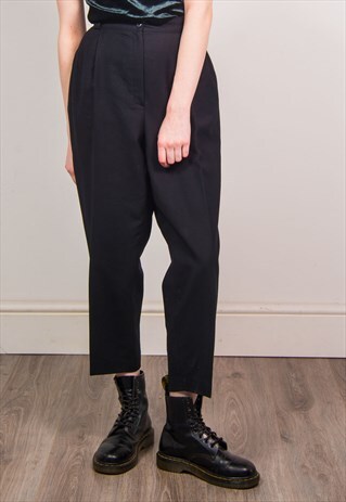 VINTAGE 90'S BLACK SMART TAPERED HIGH WAIST TROUSERS