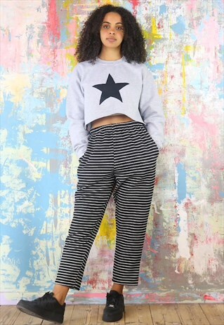 CROP PEG TROUSERS IN BLACK AND WHITE STRIPES