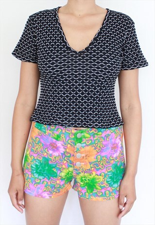 Y2K BLACK WHITE SHEER OPTICAL PRINT CROP T SHIRT