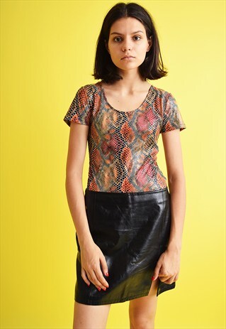 90'S RETRO SHIMMER SNAKESKIN LYCRA PRINT BODY LEOTARD