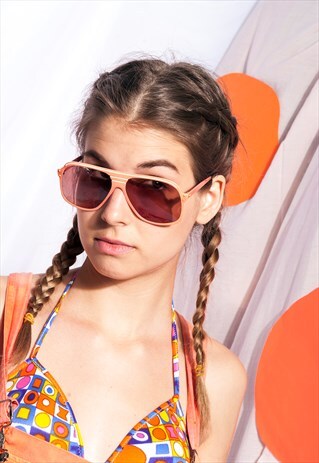 VINTAGE SUNGLASSES 70S RETRO PINK AVIATOR SHADES