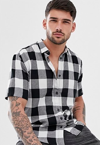 ESSENTIAL TARTAN CHECKED SHORT SLEEVE SHIRT - WHITE/BLACK