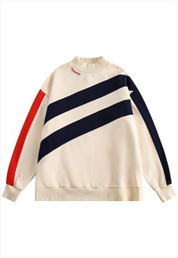 Striped sweatshirt contrast pullover zigzag jumper in cream