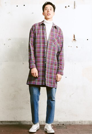 VINTAGE 90S LONGLINE CHECK PRINT SHIRT