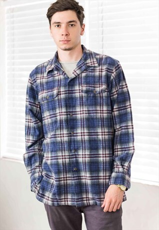 VINTAGE POLO RALPH LAUREN FLANNEL SHIRT LOGO 90S M 14.5