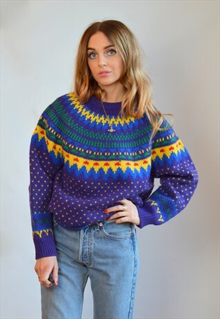 VINTAGE PURPLE CABLE KNIT OVERSIZED CHRISTMAS JUMPER