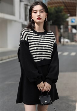 Colorblock Knitted Dress in Stripe
