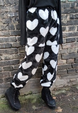 Heart fleece joggers detachable handmade Y2K love overalls