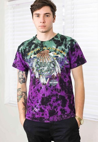 VINTAGE HARLEY-DAVIDSON TIE DYE T-SHIRT LOGO 90S M 7.4