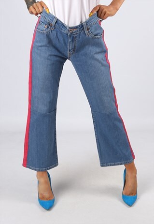 KICK FLARE SIDE STRIPE REWORKED JEANS FLARED UK 14 (C31E)