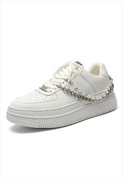 Retro classic sneakers chains pearls trainers in white